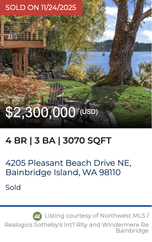 Pleasant Beach Drive Sold by Jen Pells Windermere Bainbridge. 